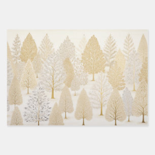 Gold Silver White Christmas Trees Geschenkpapier Set