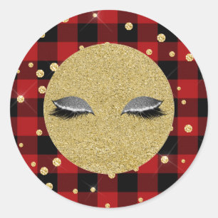 Gold Silver Wimpern Holiday Red Buffalo Karo Runder Aufkleber