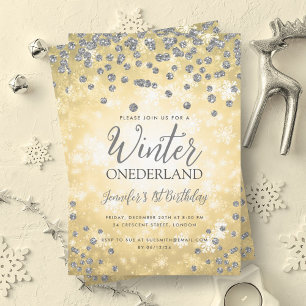 Gold Silver Winter ONEDERLAND 1. Geburtstag Einladung