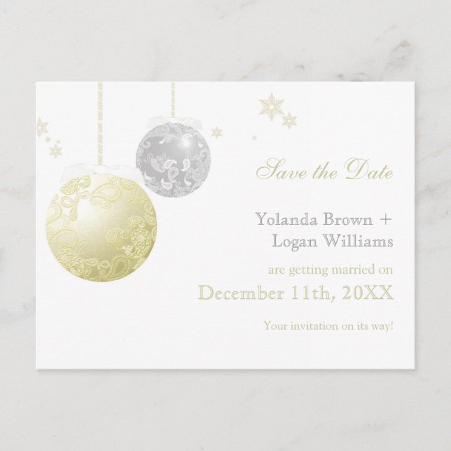 Gold Silver Winter Wedding Save the Date Ankündigungspostkarte (Vorderseite)