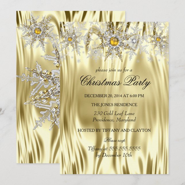 Gold Silver Winter Wonderland Weihnachtsfest Party Einladung (Vorne/Hinten)