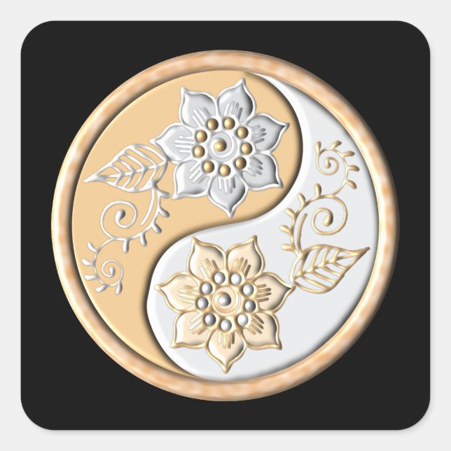 Gold & Silver Yin Yang  Quadratischer Aufkleber (Vorderseite)