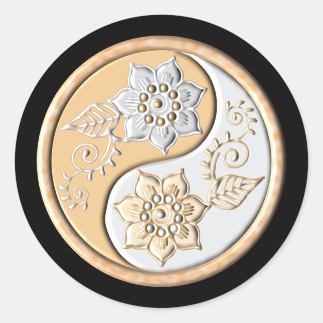 Gold & Silver Yin Yang  Runder Aufkleber (Vorderseite)