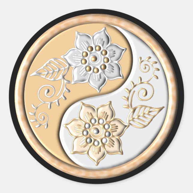 Gold & Silver Yin Yang Runder Aufkleber (Vorderseite)