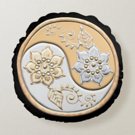 Gold & Silver Yin Yang  Rundes Kissen