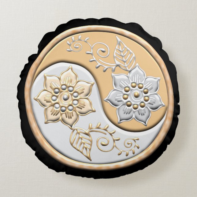 Gold & Silver Yin Yang  Rundes Kissen (Vorderseite)