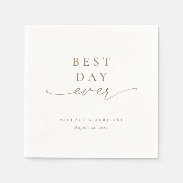Gold Simple Best Day Ever Calligraphy Wedding Serviette (Vorderseite)
