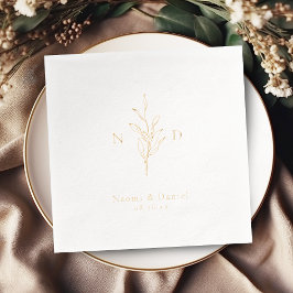 Gold simple botanical wedding monogram servietten mit folie