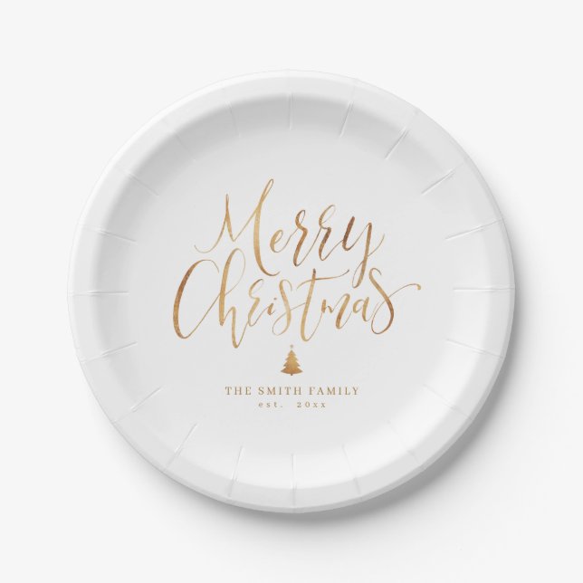 Gold Simple Calligraphy Frohe Weihnachten Pappteller (Vorderseite)