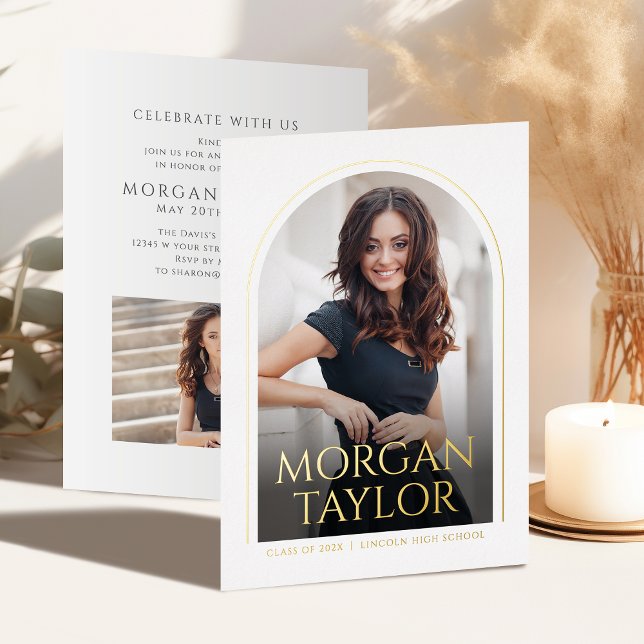 Gold Simple Elegant Script Modern Arch Graduation Folieneinladung (Gold Simple Elegant Script Modern Arch Graduation Foil Invitation)