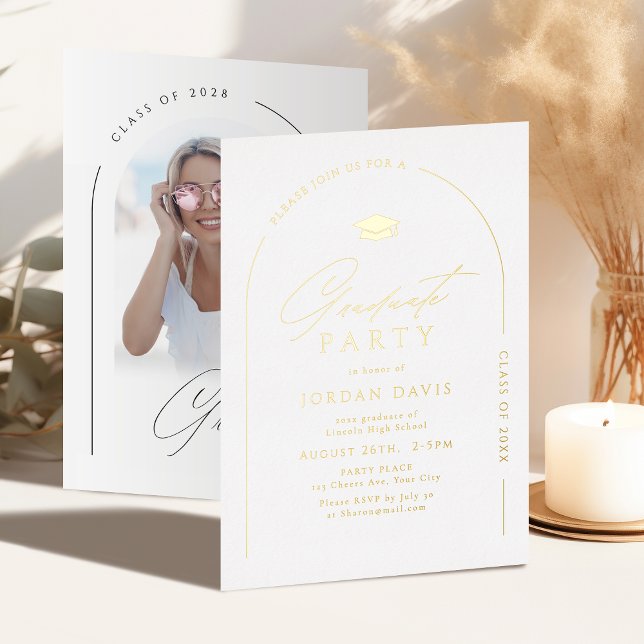 Gold Simple Elegant Script Modern Arch Graduation Folieneinladung (Gold Simple Elegant Script Modern Arch Graduation Foil Invitation)