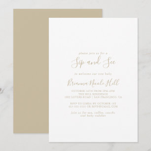 Gold Simple Minimalist Sip and See Invitation