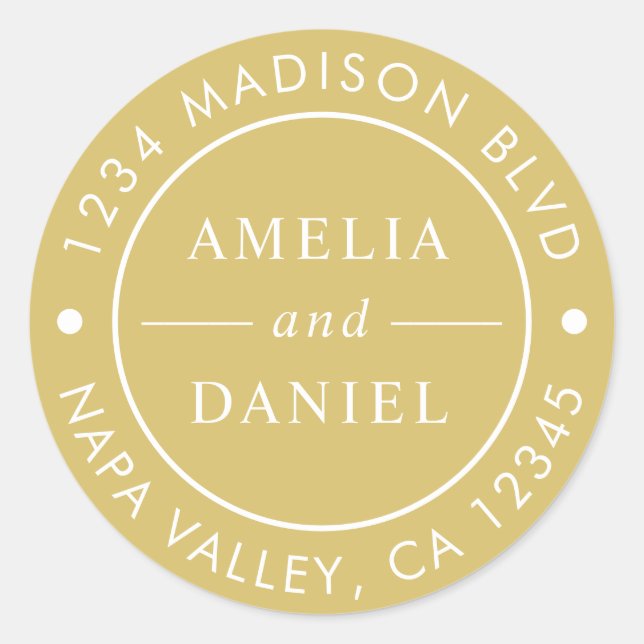 Gold Simple Round Rücksendeadresse Runder Aufkleber (Vorderseite)