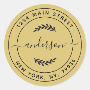 Gold Simple Round Rücksendeadresse Runder Aufkleber