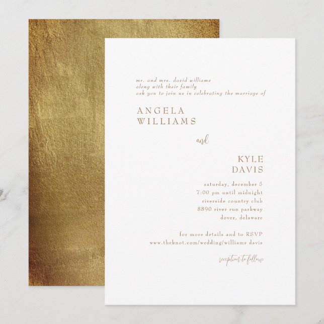 Gold Simplizität Bride Eltern Hochzeitsfeiern Einl Einladung (Vorne/Hinten)