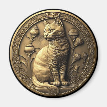 Gold Sitting Cat Medallion