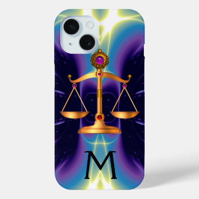 GOLD-SKALA MIT GEM STONES-MONOGRAM iPhone 15 HÜLLE (Rückseite)