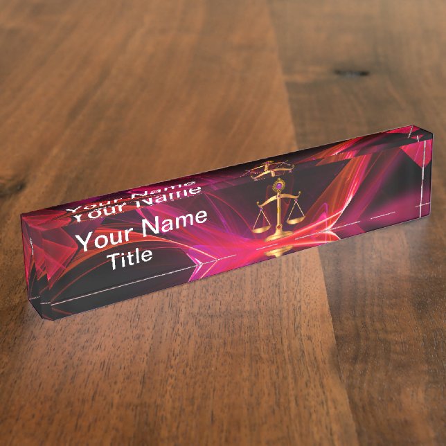 GOLD-SKALEN DES RECHTS, Justiz Symbol rot Schwarz Namensplakette (Seite)