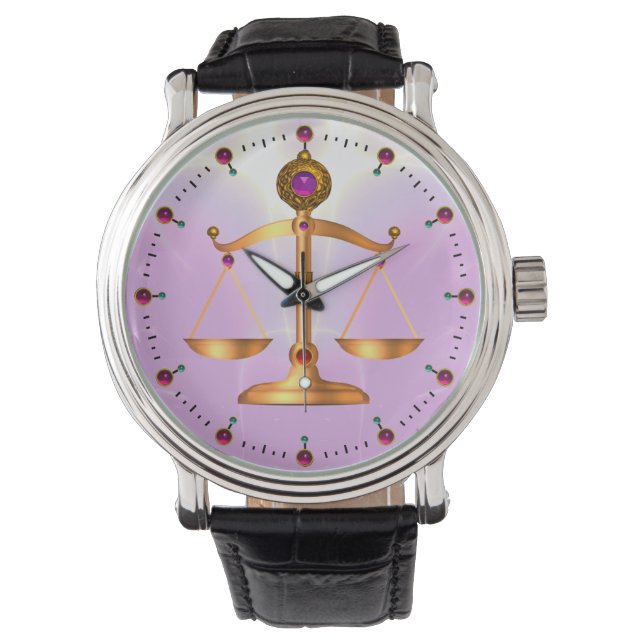 GOLD-SKALEN MIT GEM STONES, Justiz-Symbol Armbanduhr (Vorderseite)