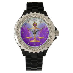 GOLD-SKALEN MIT GEM STONES, Justiz-Symbol Armbanduhr