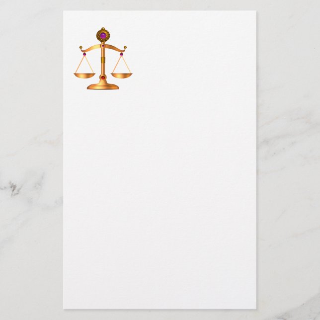 GOLD-SKALEN MIT GEM STONES, Justiz-Symbol Briefpapier (Vorderseite)