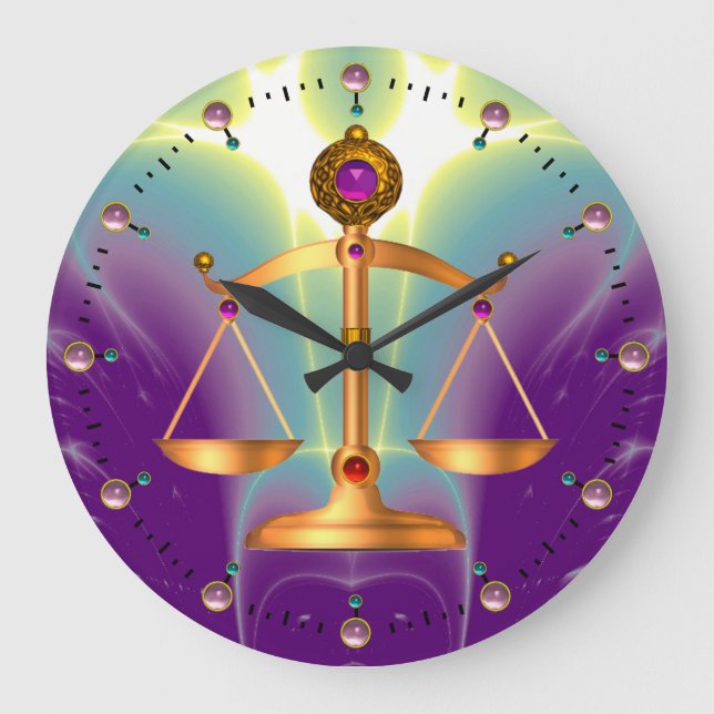 GOLD-SKALEN MIT GEM STONES, Justiz-Symbol Große Wanduhr (Vorderseite)