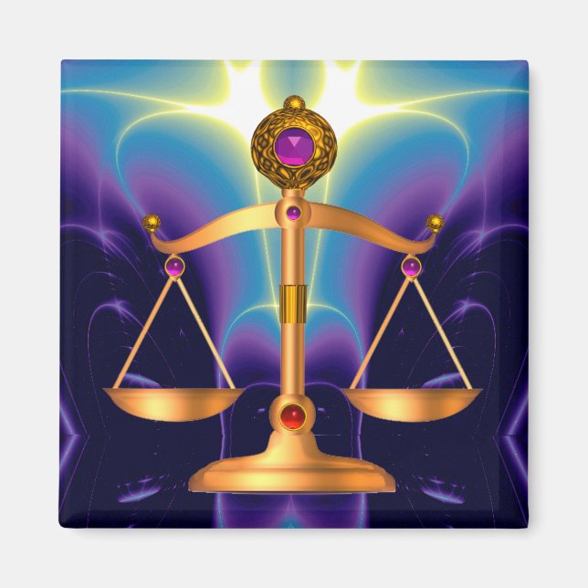 GOLD-SKALEN MIT GEM STONES, Justiz-Symbol Magnet (Vorne)