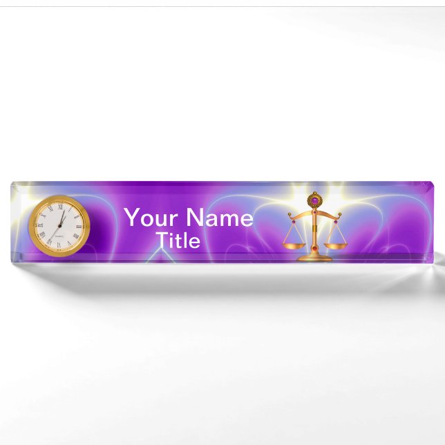 GOLD-SKALEN MIT GEM STONES, Justiz-Symbol Namensplakette (Vorderseite)