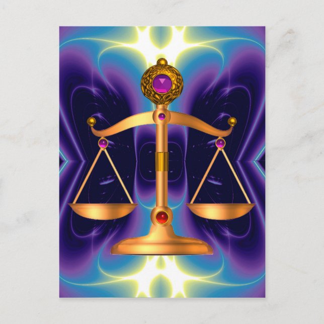 GOLD-SKALEN MIT GEM STONES, Justiz-Symbol Postkarte (Vorderseite)