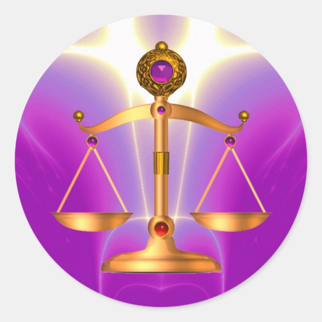 GOLD-SKALEN MIT GEM STONES, Justiz-Symbol Runder Aufkleber (Vorderseite)