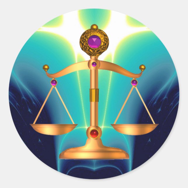 GOLD-SKALEN MIT GEM STONES, Justiz-Symbol Runder Aufkleber (Vorderseite)