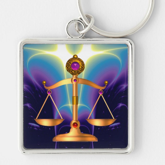 GOLD-SKALEN MIT GEM STONES, Justiz-Symbol Schlüsselanhänger (Vorne)