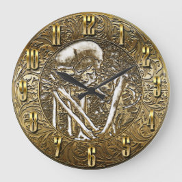 Gold Skeleton Skull Vintage Treasure Coin Große Wanduhr