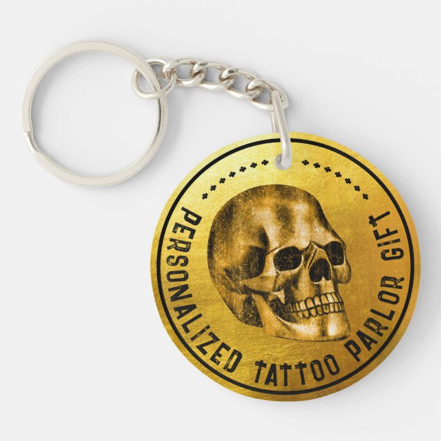 Gold Skull Cool Gothic Pro Fidelity Tattoo Parlor Schlüsselanhänger (Vorderseite)