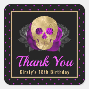 Gold Skull Floral Polka Dot Halloween Geburtstag Quadratischer Aufkleber