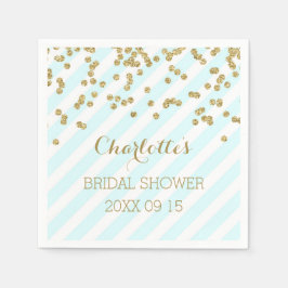 Gold Sky Blue Confetti Stripes Brautparty Serviette
