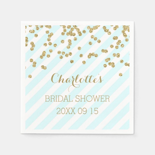 Gold Sky Blue Confetti Stripes Brautparty Serviette (Vorderseite)