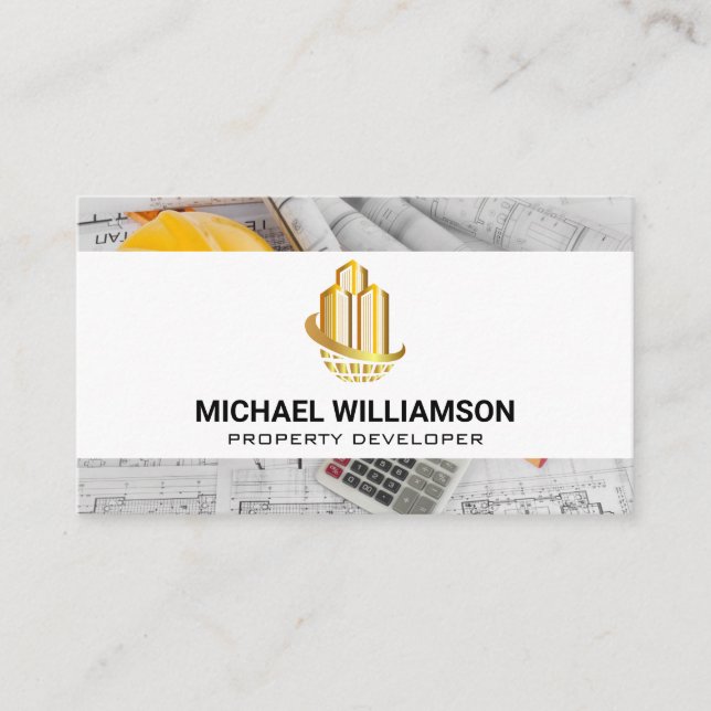 Gold Sky Scraper Gebäude | Blueprints Visitenkarte (Vorderseite)