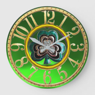 Gold Smaragd Grüner Kleeblatt Schmuck St Patrick's Große Wanduhr