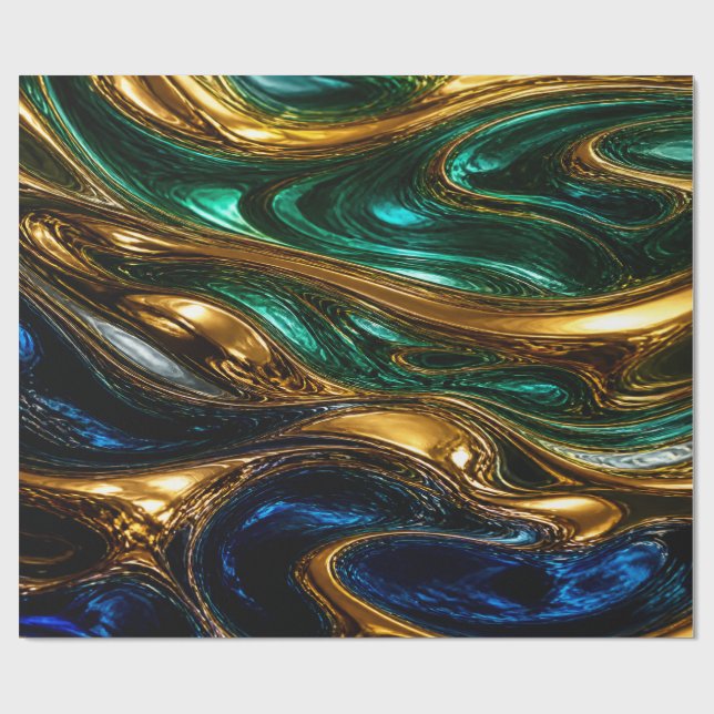 Gold Smaragd Saphir Fluid Art Geschenkpapier (Flach)