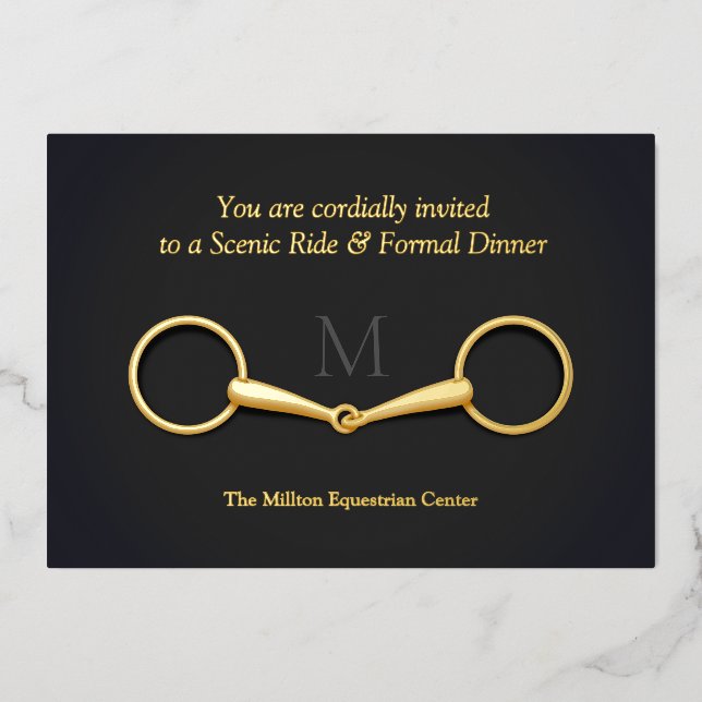 Gold Snaffle Bit Elegante Reittiere Mit Monogramm Folieneinladung (Vorderseite)