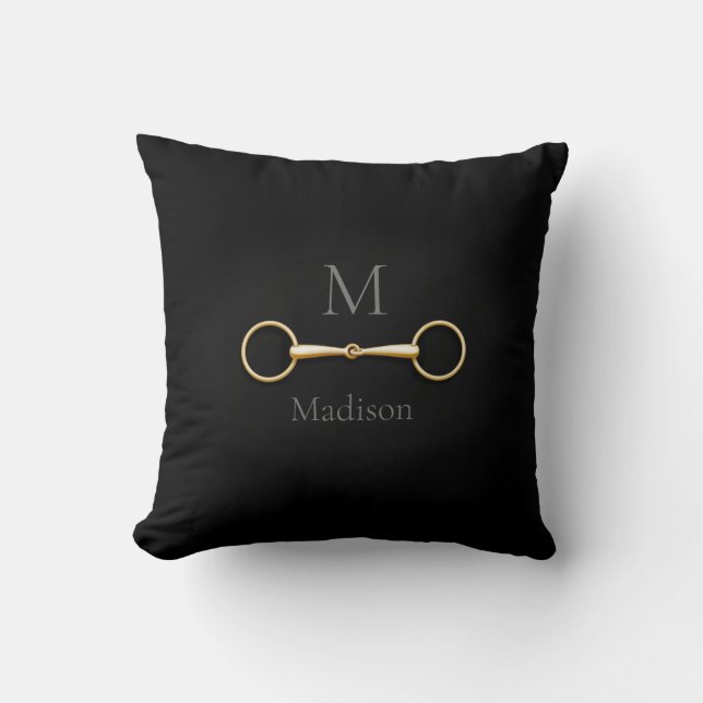 Gold Snaffle Bit Mit Monogramm Reittier Kissen (Vorderseite)