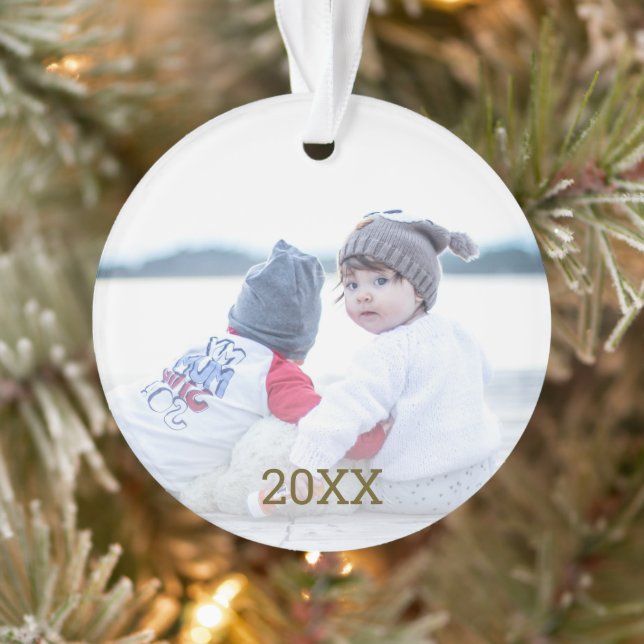 Gold Snowflake 2 Siebenes Weihnachtsfest Foto Ornament (Baum)