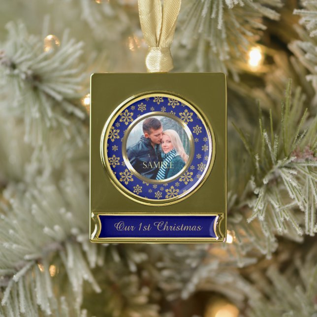 Gold Snowflake auf Blue First Christmas Banner-Ornament Gold (Baum)
