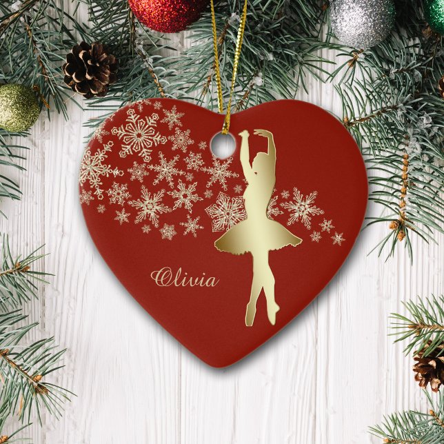 Gold Snowflake Ballerina Red Personalisiert Keramik Ornament (Von Creator hochgeladen)