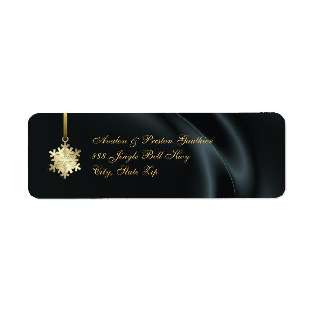 Gold Snowflake Black Silk Holiday Address Labels (Vorne)