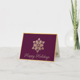 Gold Snowflake Burgundy Happy Holidays Card  Dankeskarte