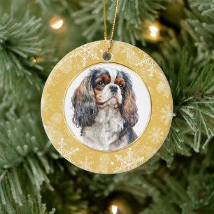Gold Snowflake Cavalier King Charles Spaniel Keramik Ornament