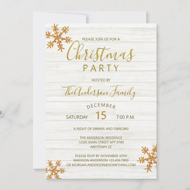 Gold Snowflake Chic Modernes Weihnachtsfest Party (Vorderseite)