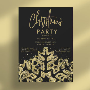 Gold Snowflake Corporate Christmas Party Black Einladung